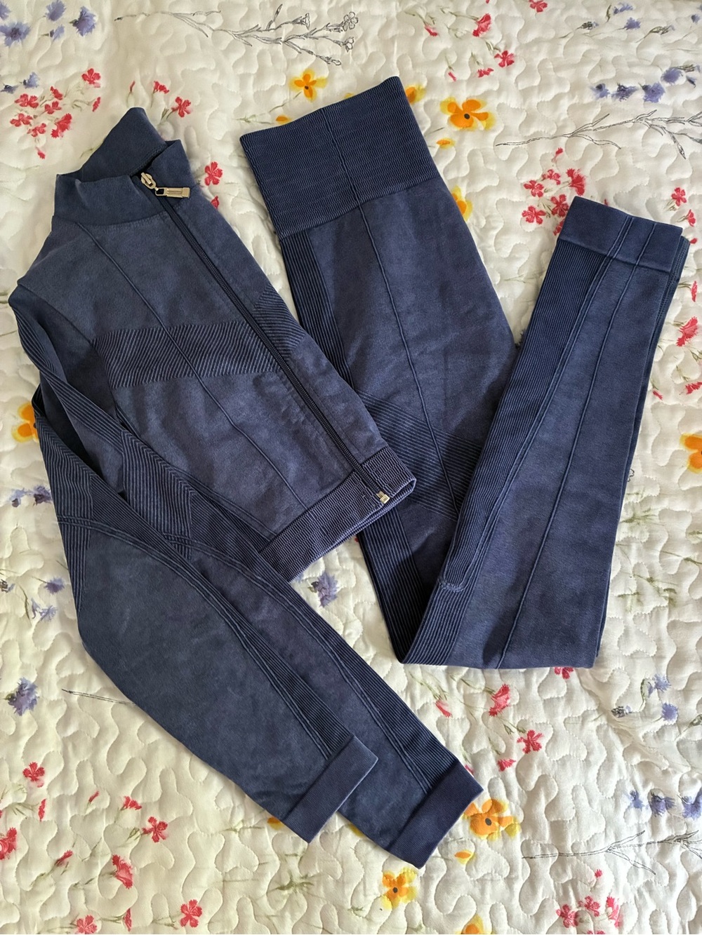 Love Navy Ribbed High-Waist Leggings with Matching Zip Jacket